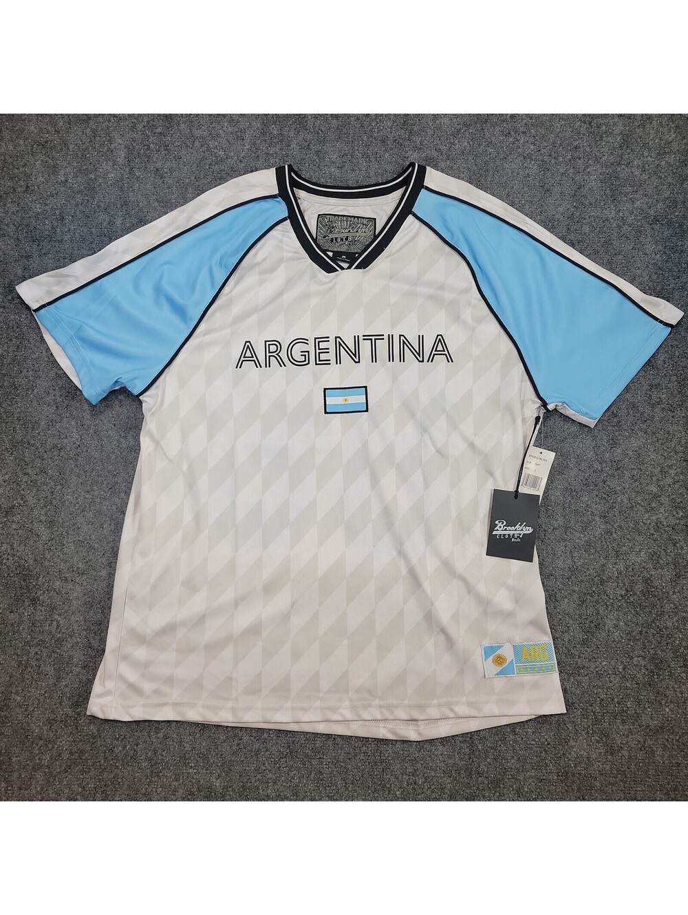 NWT Brooklyn Cloth Argentina Soccer Jersey Medium White Blue 88 Shirt Flawed 532